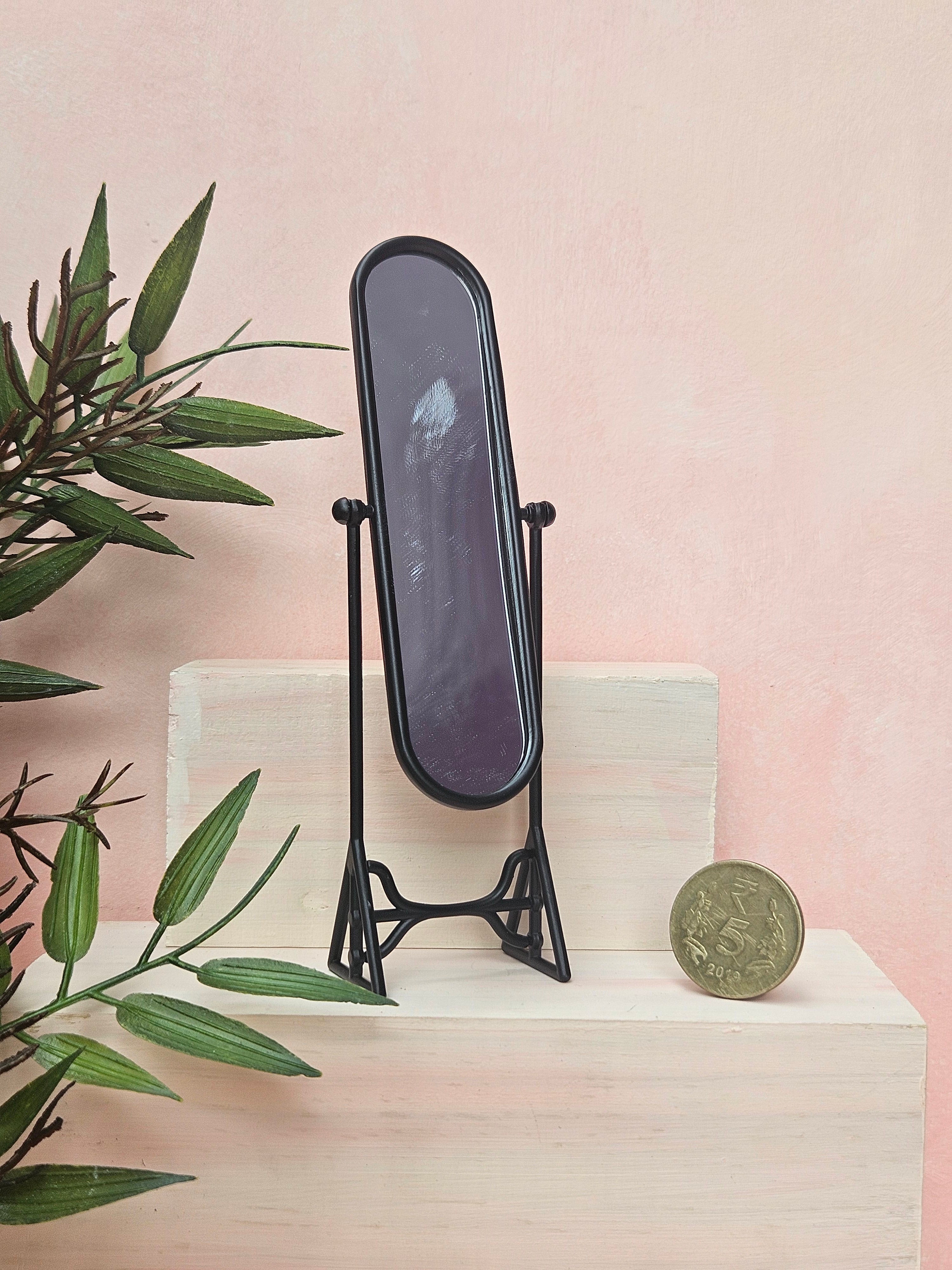 "Handmade miniature standing mirror dollhouse furniture collectible"