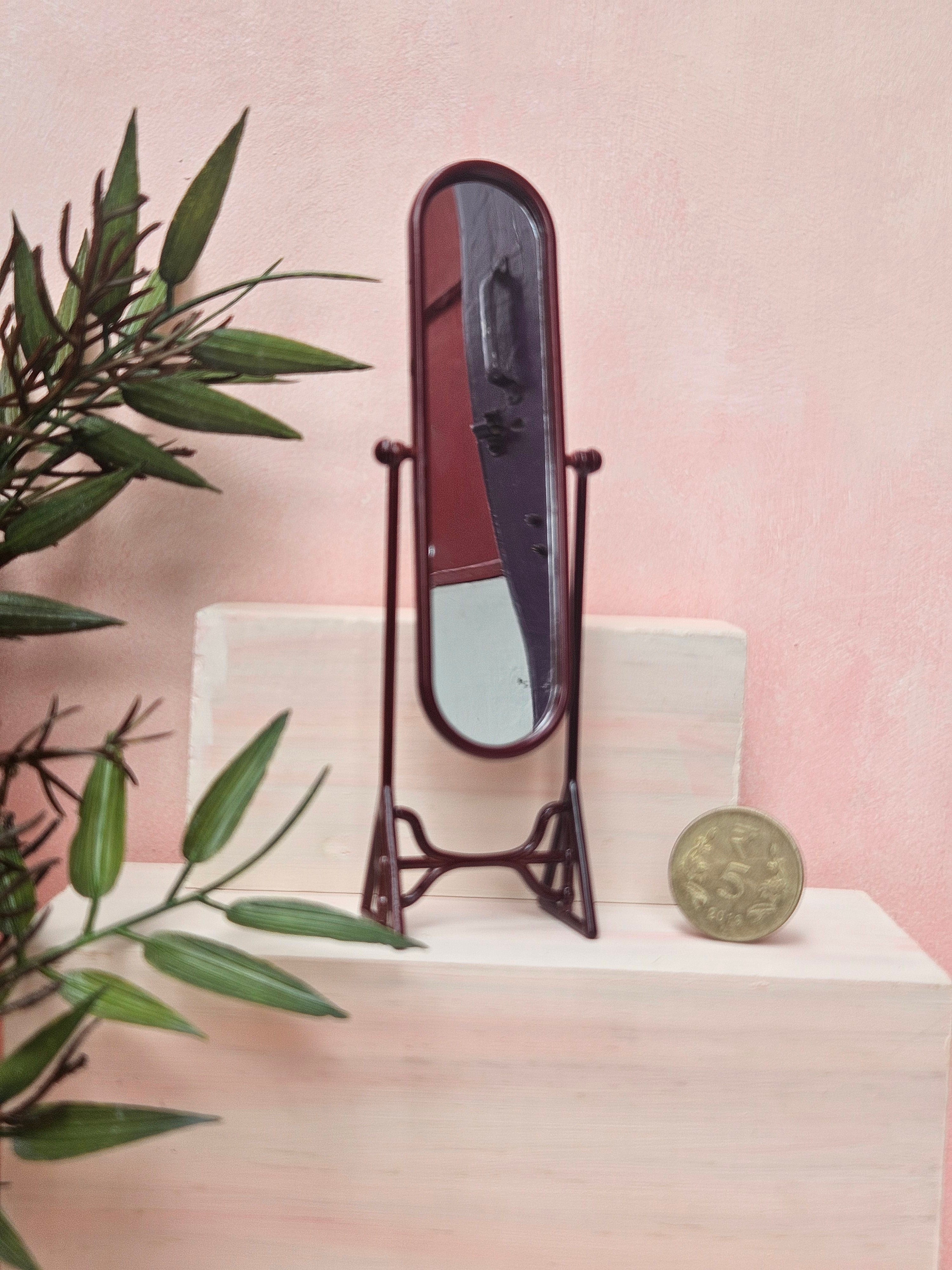 "Miniature standing mirror handmade iron dollhouse accessory"