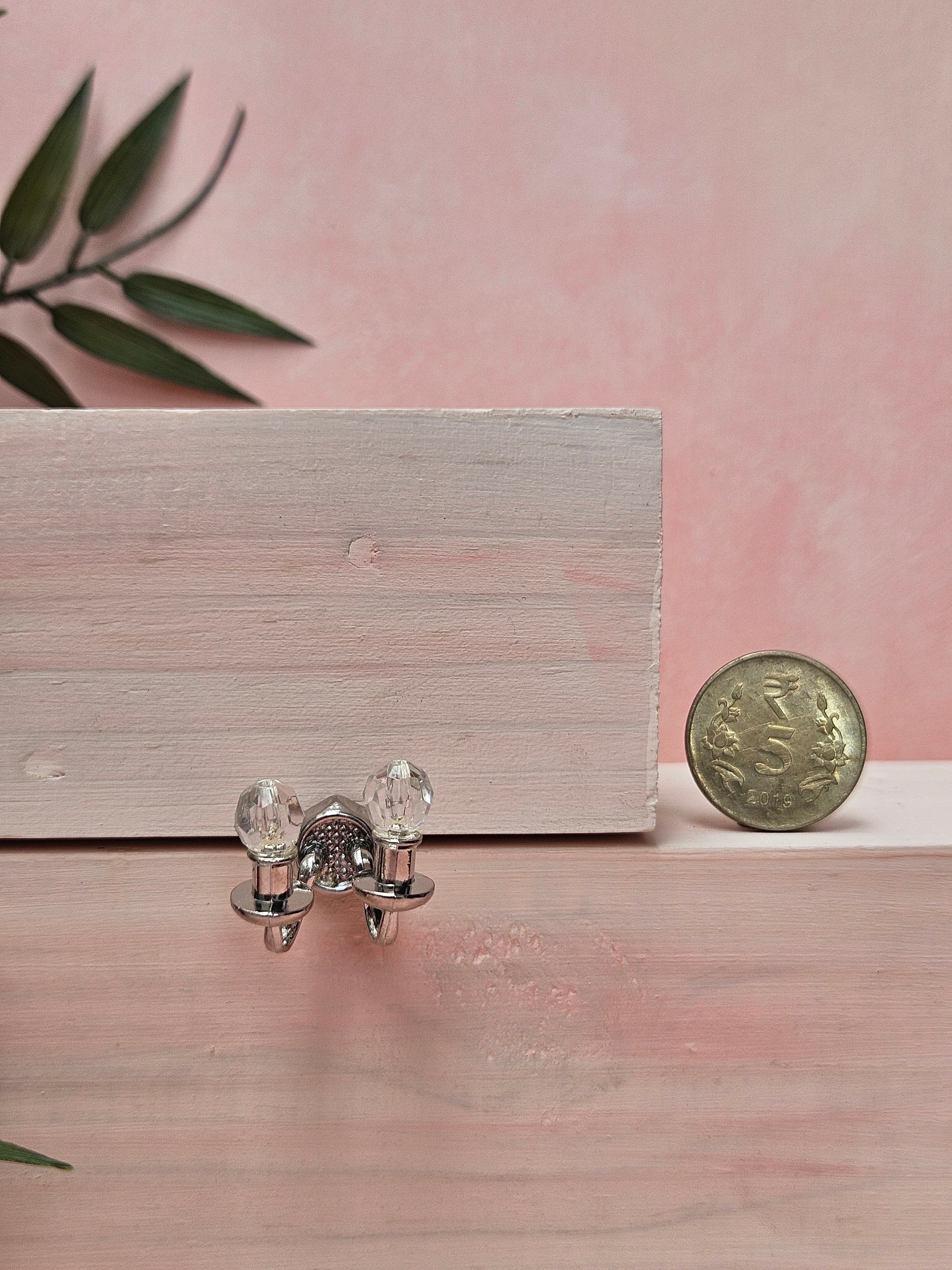 Miniature Silver double head wall lamp dollhouse lighting accessory for crafts and collectibles India.