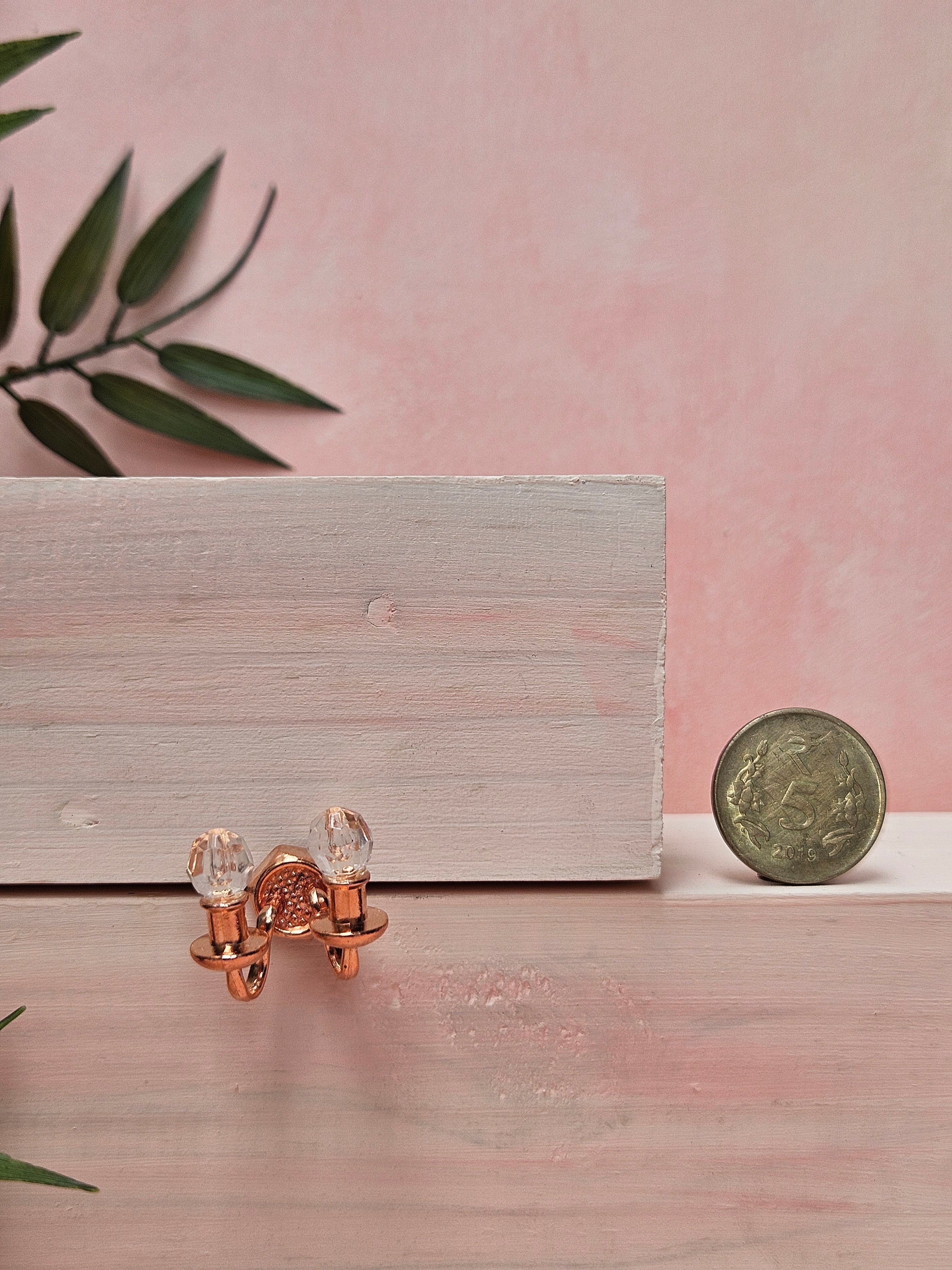 Miniature gold double head wall lamp collectible gift for miniaturists and DIY hobbyists India.