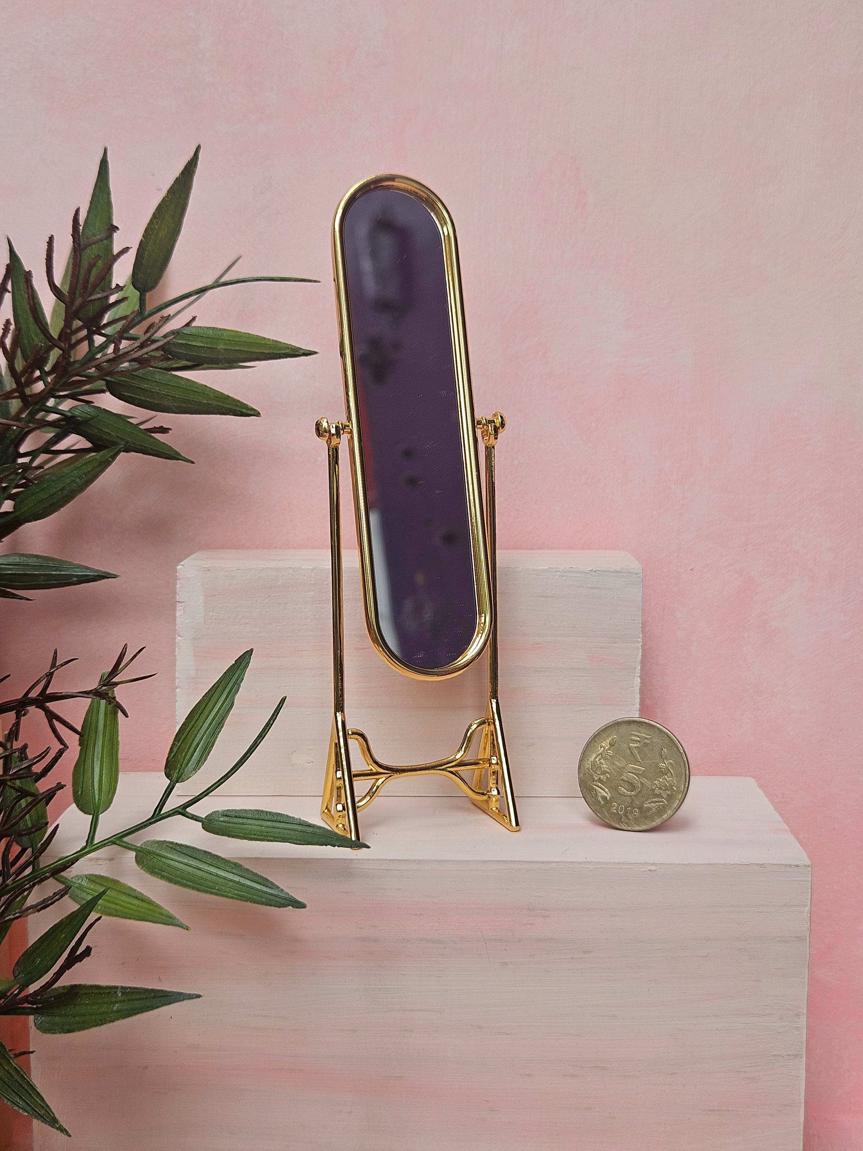 "Miniature standing mirror handmade iron dollhouse accessory"