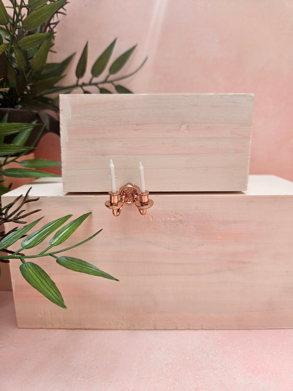 Double candle decoration with elegant tabletop design for home décor and collectibles.