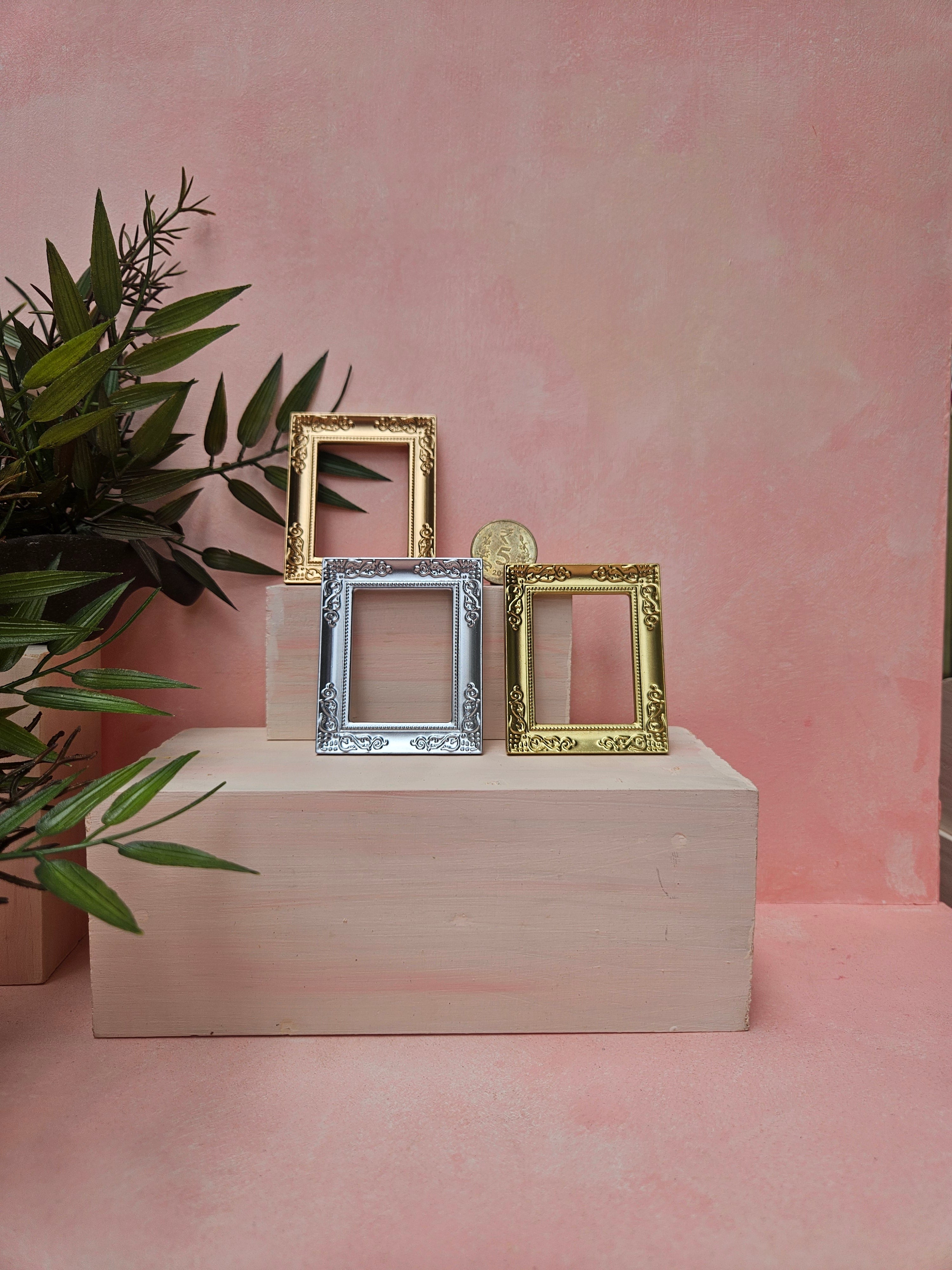 Miniature gold vintage frame collectible for dollhouse décor and DIY miniaturist crafts India.