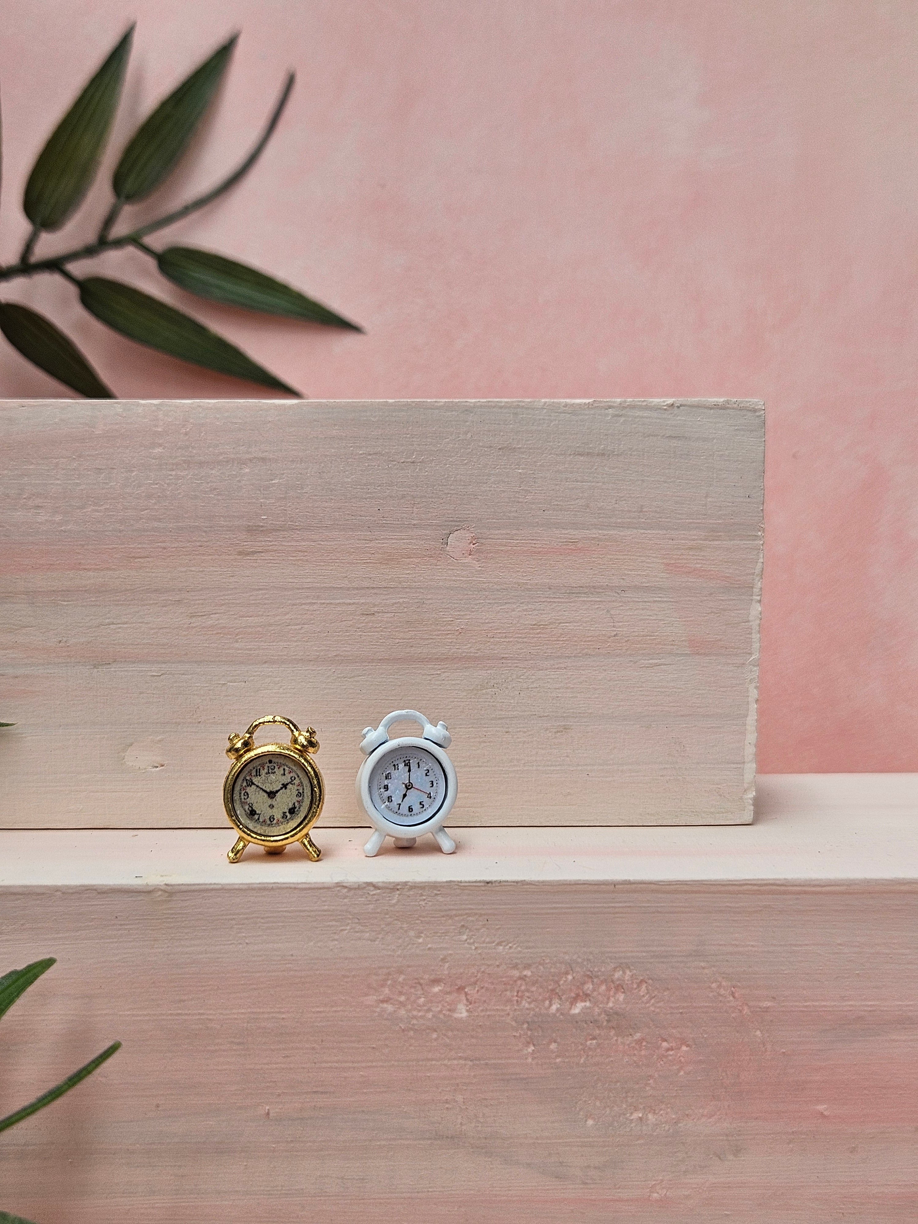 Miniature  gold n white vintage alarm clock collectible gift with detailed tiny décor design in India