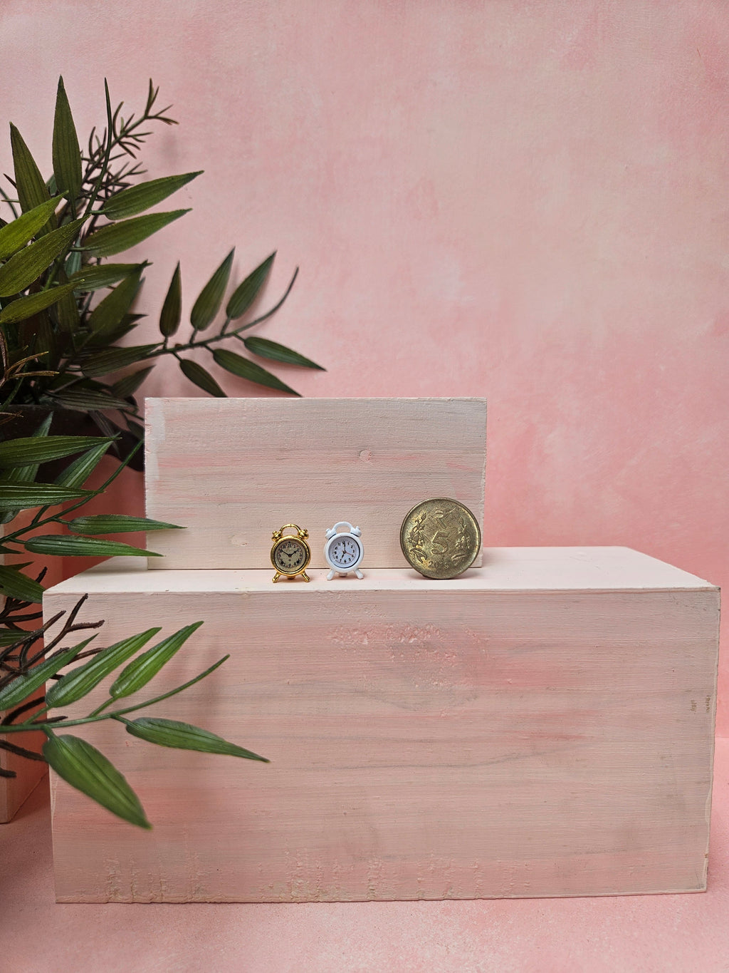 Miniature  gold and white alarm clock with realistic vintage design for dollhouse décor and collectibles and Craft in India