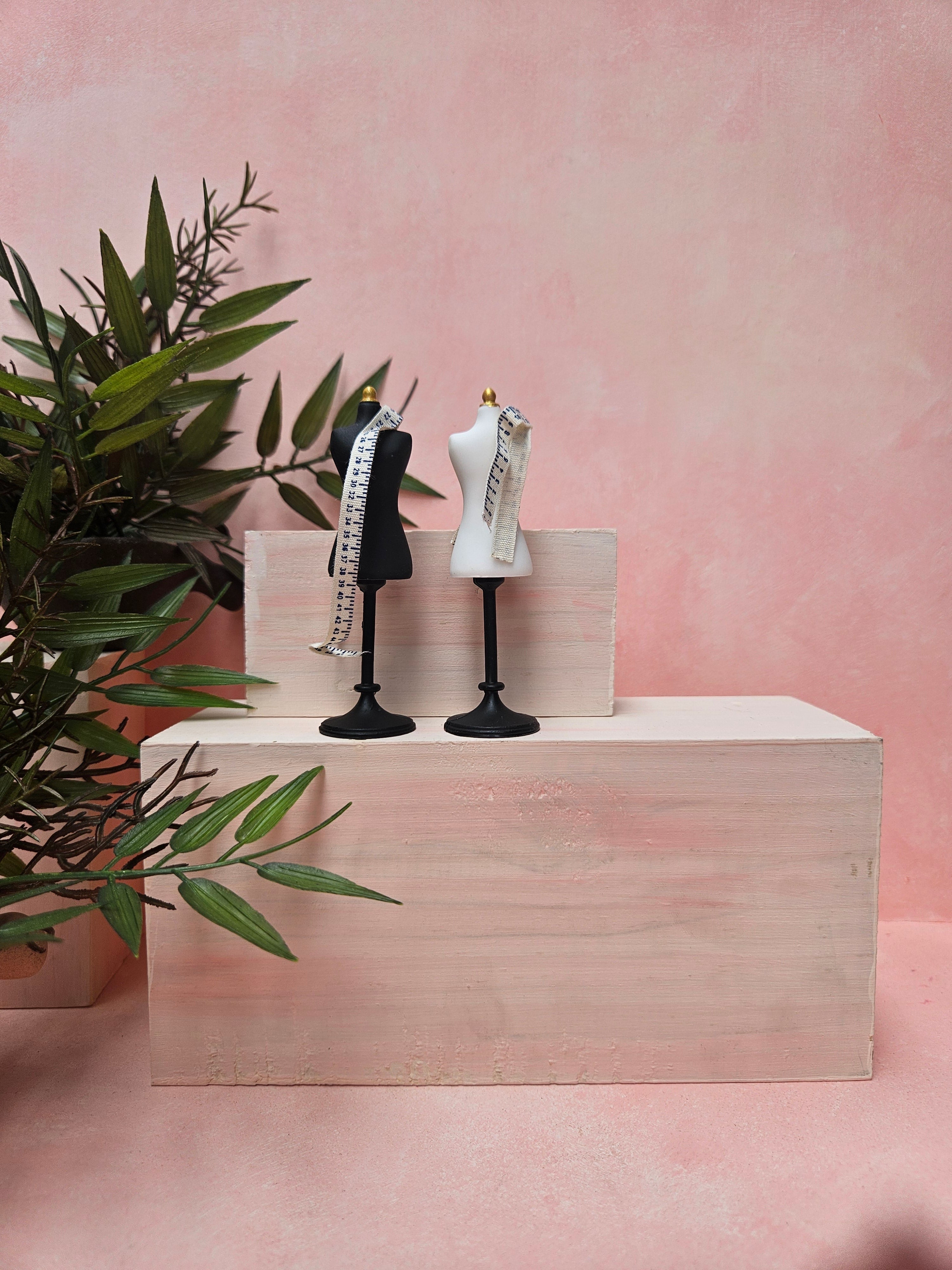 Miniature sewing mannequin and tape collectible gift with detailed fashion design in India