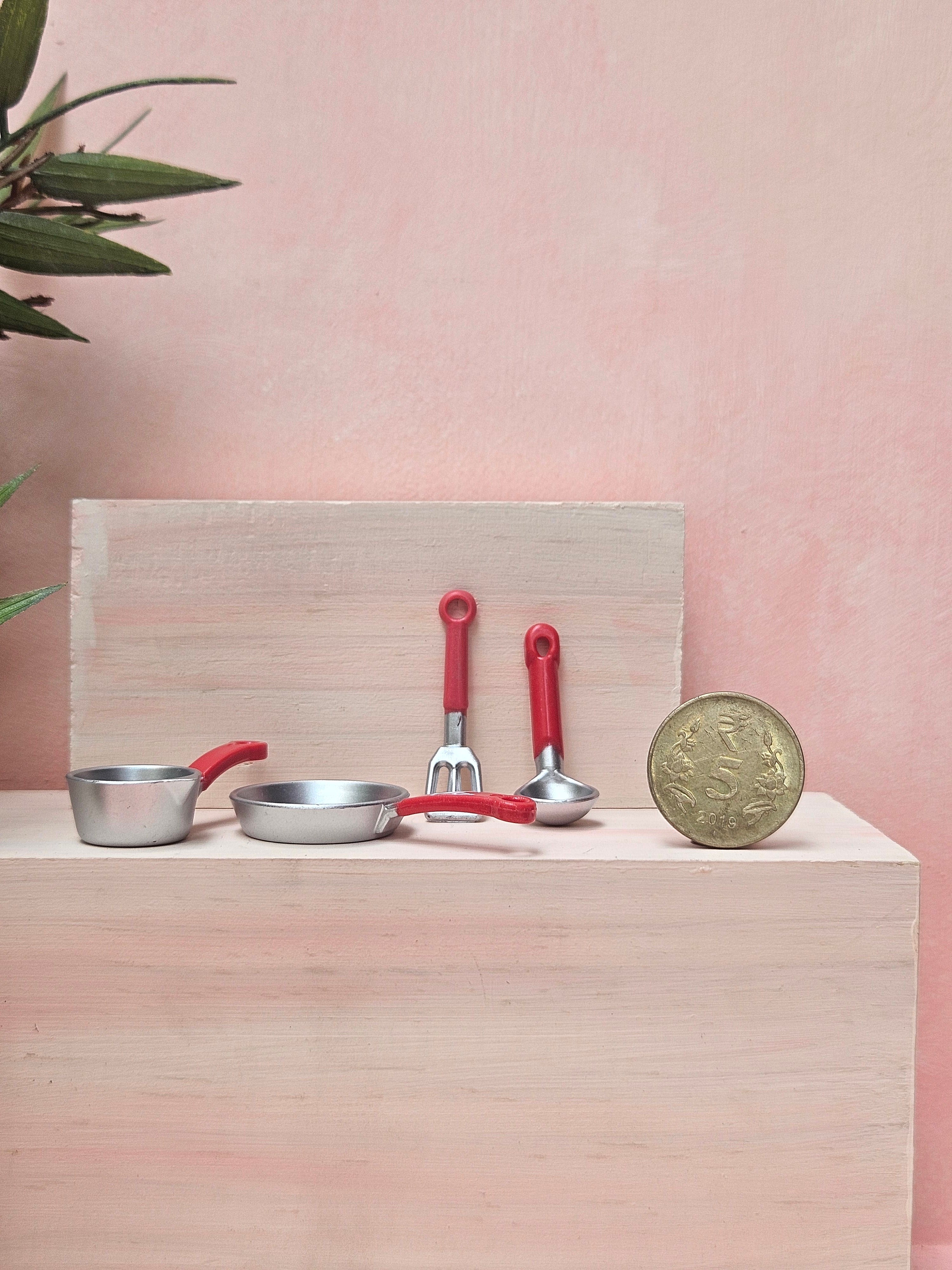 "Miniature plastic utensils collectible for dollhouse cooking set"