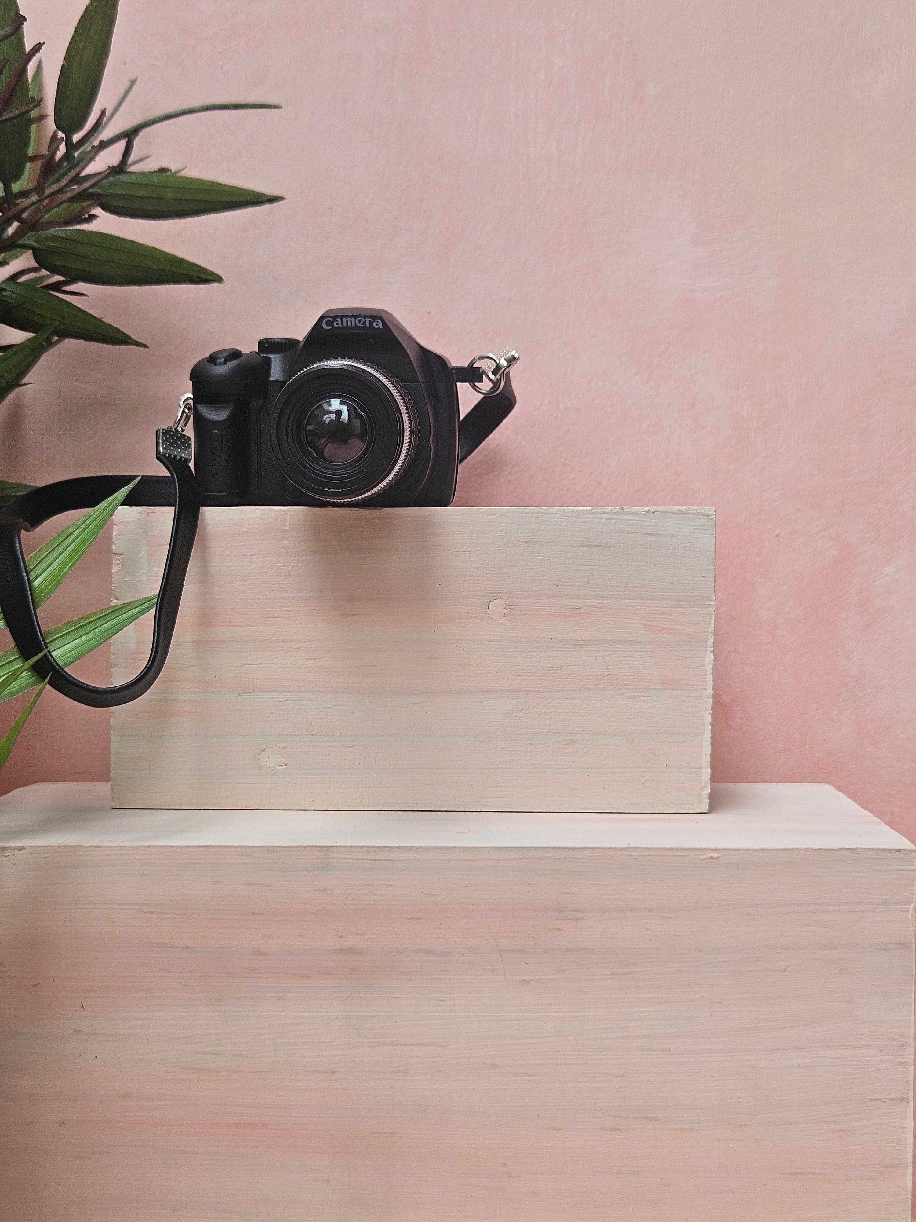 "Handmade miniature SLR camera dollhouse photography accessory"