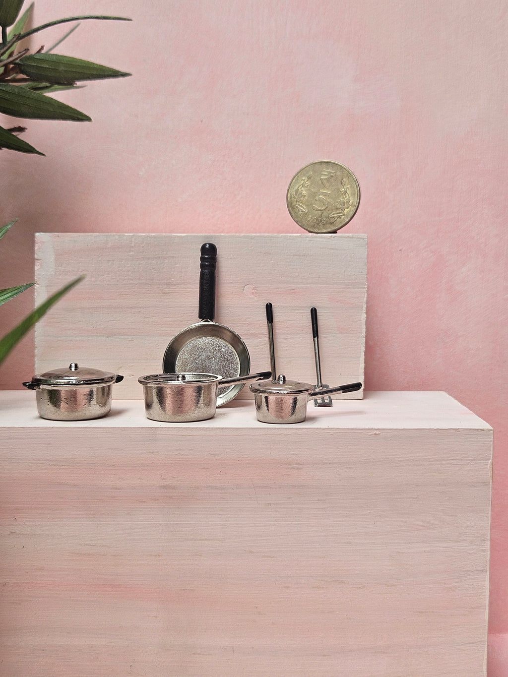 "Miniature steel kitchen utensils handmade dollhouse accessory"