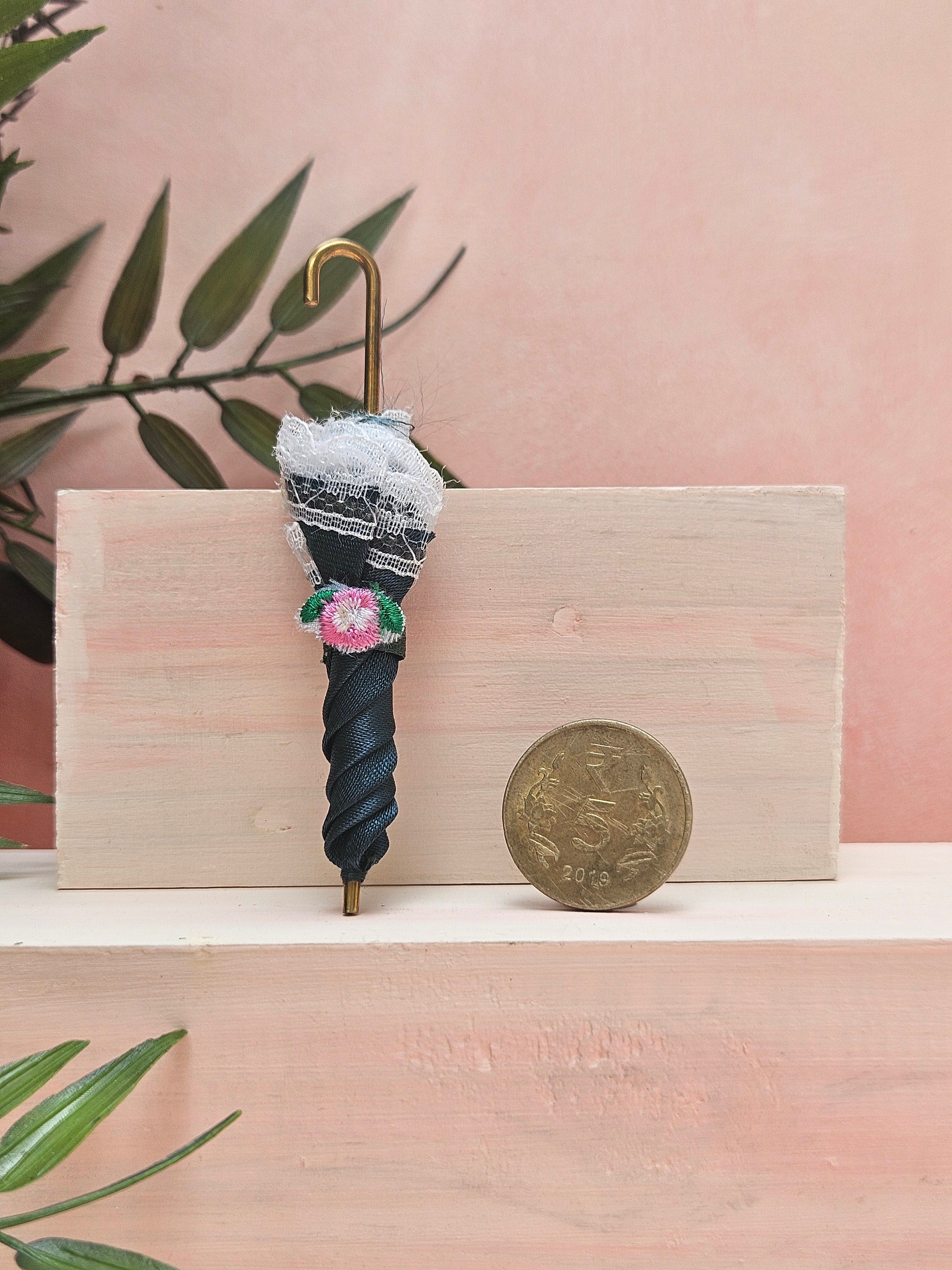 Miniature  black umbrella dollhouse accessory and collectible gift with cute design in India